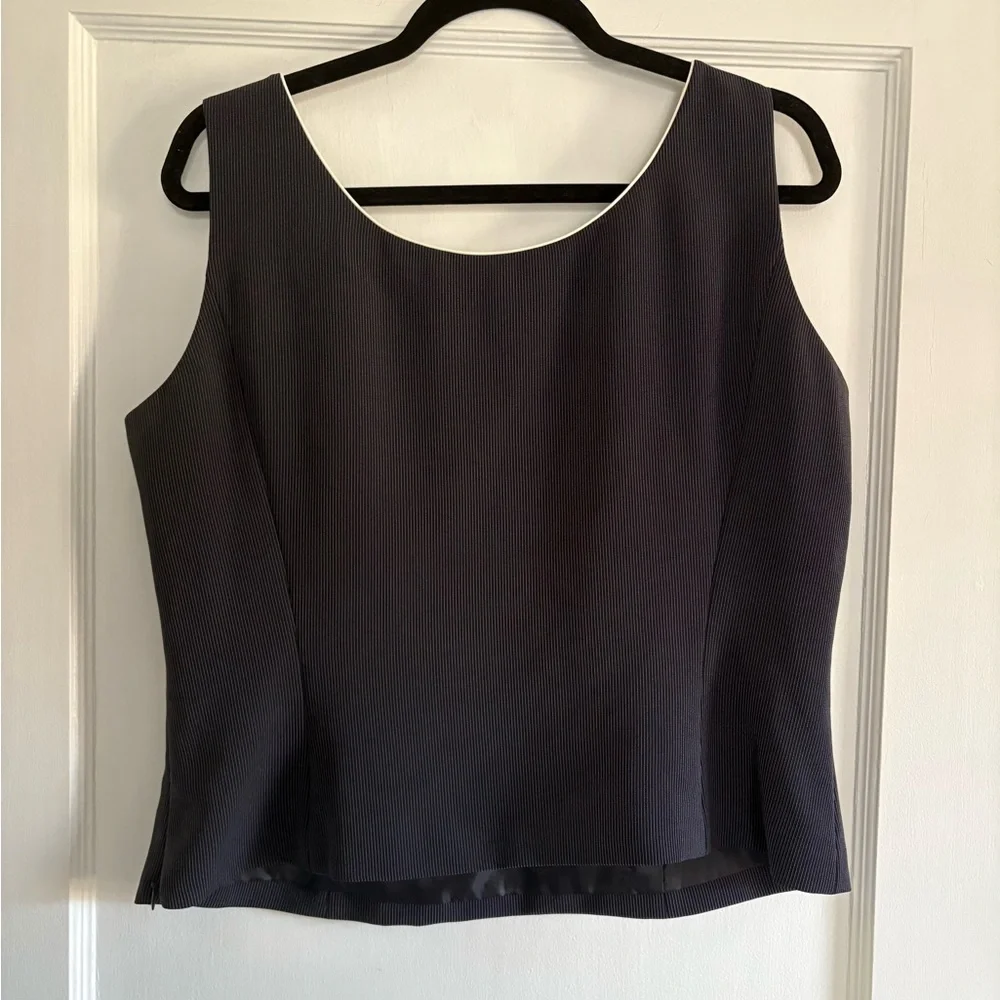 Tahari ASL Navy Blazer with White Piping and Matching Tank Top Size 14 Petite